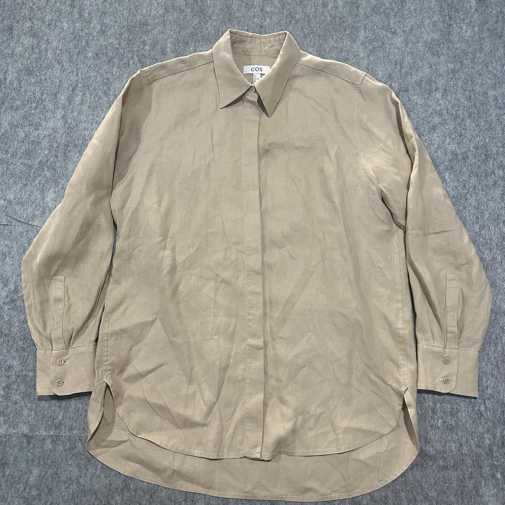 COS Women's Oversized Relaxed Fit 100% Linen Long Sleeve Hidden Button Up -Sz 12